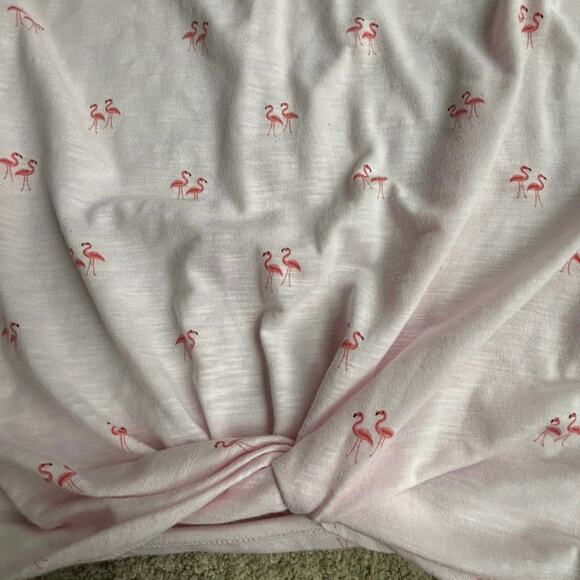 Ladies IZOD size L PINK flamingos short sleeve casual tee shirt top knot front - Picture 4 of 8